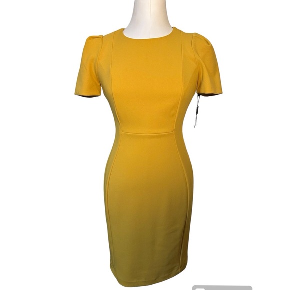 Beautiful NWT Calvin Klein sz 6P mustard / yellow ochre dress Chic and Classy - Picture 2 of 11